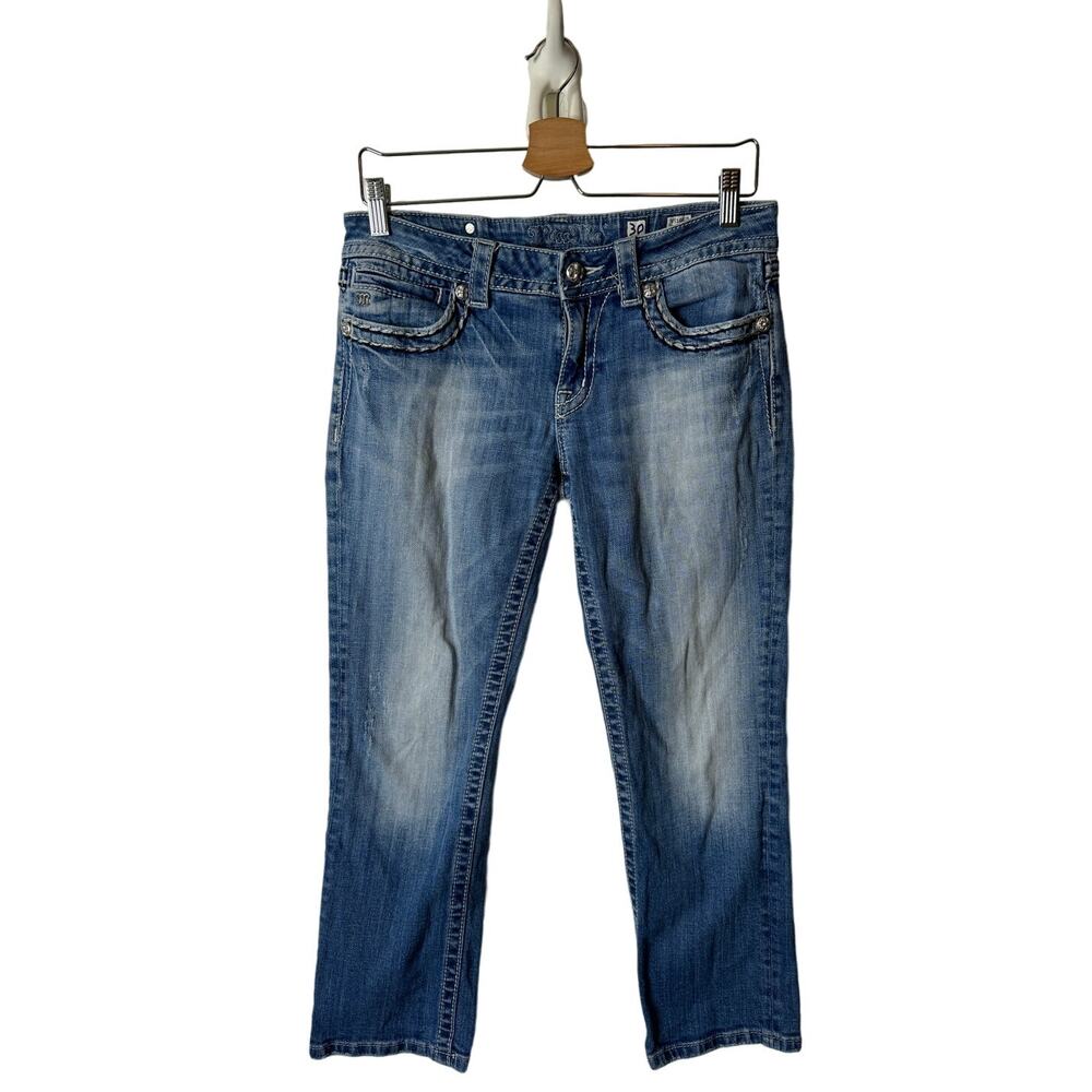 Miss Me Women's 30 Cropped Light Blue Jeans JE5100C7 Embellished Cross Y2K